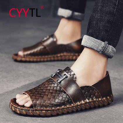 CYYTL Designer Open Toe Men's 2021 Summer Leather Sandals Outddoor Beach Garden Shoes Male Slippers Comfort Sandalia Masculina