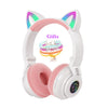 Cute Cat Bluetooth Wireless Headphones With Mic, Pink Girls LED Phone Gamer Headsets Kids Gaming Music Children's Earphones Gift