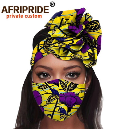 African 2 Piece for Women Headband Headwear Floral Turban Head Scarf Ladies Head Wrap Hair Accessories Match Print Mask A20H015