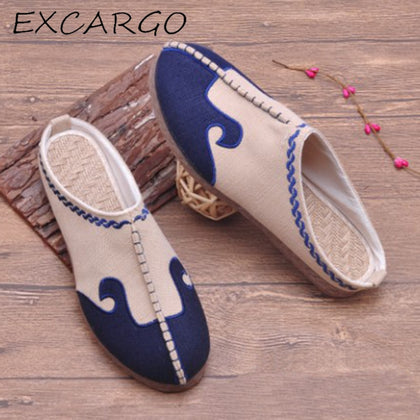 EXCARGO Slides Flat linen Shoes For Men Casual Adult 2019 Fashion Sale Summer Men Shoes Slippers Canvas Breathable Mules Shoes