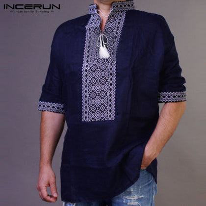 INCERUN Short Sleeve Men T Shirt Print Vintage Casual Tee Shirt Loose Summer T-shirt Men 2020 Dashiki Fashion African Tops Men