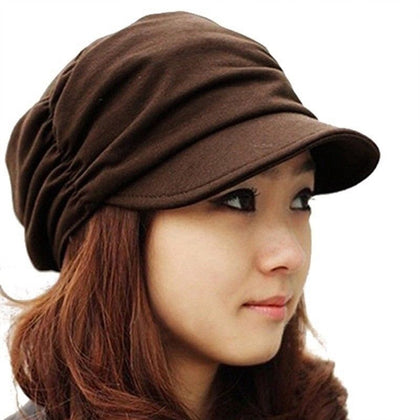 Korean Caps Black Solid Hat Women Autumn and Winter Gorras Mujer Knit Hat Pleated Newsboy Cap Female Warm Outdoors Visor Skull