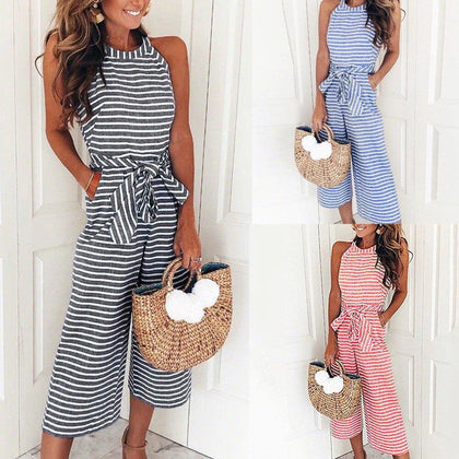 Womail bodysuit Women Summer Fashion Ladies Sleeveless Striped Jumpsuit Casual Clubwear Wide Leg Outfit new 2019 dropship M4 - Surprise store