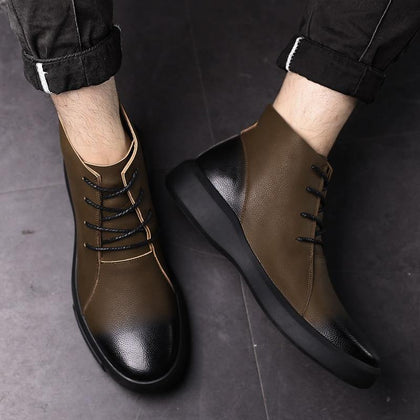 Vintage Fashion Men's Chelsea Boots Spring/Autumn Cowhide Leisure Shoes Round Toe Split Leather Ankle Boot Lace-up Work Shoes - Surprise store