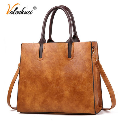 Famous Brand Designer Handbags Leather Bags Women Large Capacity Vintage Hand Top-Handle Bags Solid Tote Ladies Shoulder Bag