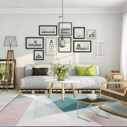 Nordic Simple Large Carpet Living Room Bedroom Bedside Area Rugs Blue Grey Pink Geometric Printed Home Decor Anti-Slip Floor Mat - Surprise store