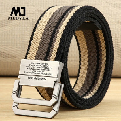 Canvas Belt Men's and Women's Belt Youth Student Double Ring Buckle Striped Belt Long Size Fashion Denim Belt