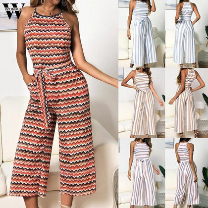 Womail bodysuit Women Summer Sleeveless Long Jumpsuit Multicolor Striped Jumpsuit loose Casual fashion High Quality 2019 A18 - Surprise store