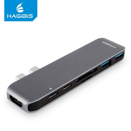 Hagibis 7-in-1 Dual USB-C HUB Type-C Hub Adapter USB-C to HDMI SD/TF Card Reader PD Charging 4K HD for MacBook Pro USB 3.0 HUB - Surprise store