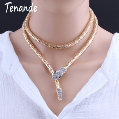 Tenande Jewelry Joias Steampunk Snake Head Necklaces For Women Hyperbole Gold Color Snake Chain Necklaces & Pendants Colar Mujer