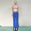 Front Metal Chain Button High Waist Wide Leg Pants Women Fashion Elegant Blue Work Business Casual Pants Palazzo Pants Trousers - Surprise store
