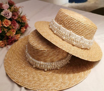 01907-shi summer handmade straw pearl lady fedoras cap women leisure panama jazz hat - Surprise store