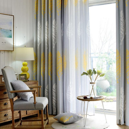 Shadow Modern Leaves Printed Curtains Bedroom Sheer Curtains for Living Room gray curtains Tulle Window Drapes P205D3
