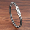 Punk Threaded Button Metal Weaving Bracelet for Men Women Stainless Steel Twining Classic Style Charm Black High Quality