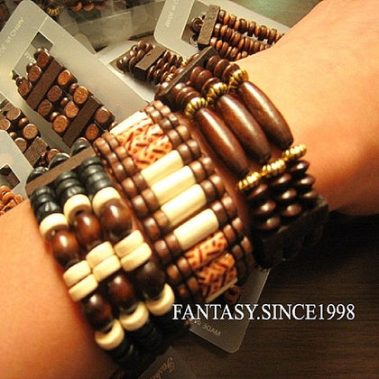 wholesale 24PCs mixed styles vintage men's wooden bead cuff fashion jewelry bracelets brand new