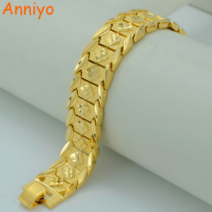 Anniyo 21.5CM,Men Bracelet Gold Color African Wide Bangle for Women,GP Hand Chain Jewelry Ethiopian Arab #002207