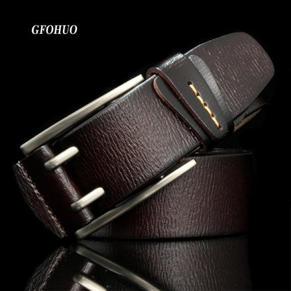 Fashion British Style Double Pin Buckle High Quality Genuine Leather Belt For Men Casual Jeans Waistbands Strap Free Shipping