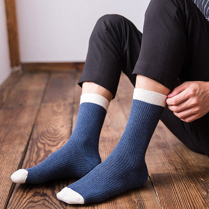 High Quality Men cotton Harajuku socks double stitches Compression Socks for Men's Winter Warm Business Dress Sock Long 5Pairs