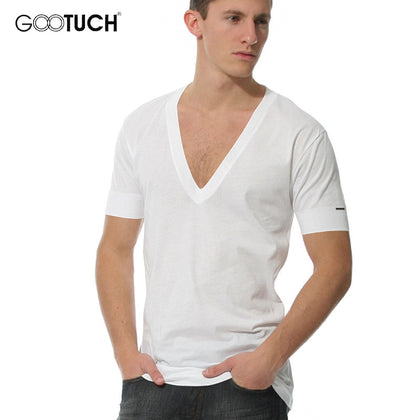 Men's Plus Size Undershirts Short Sleeve Deep V Neck Men White T-Shirt Modal 5XL 6XL 2020 Summer Modal Undershirt Top Tees 3003