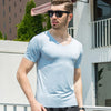 Men Ice silk short sleeve Solid color seamless underwear clothing close-fitting V-neck
