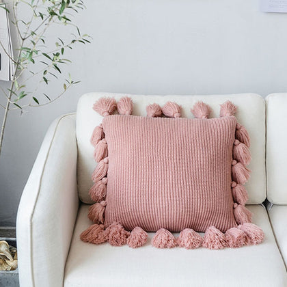 Knitted Pillow Covers Solid Color Square Pillow Case Soft For Sofa Bed Nursery Room Cushion Case Tassels Knitting Pillowcase