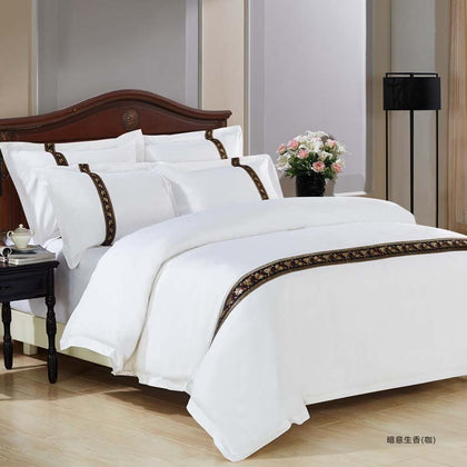 100% Cotton home Hotel Bedding Set sWhite Luxury Satin Strip Bed Line Four pieces sheet duvet cover&2 pillowcases