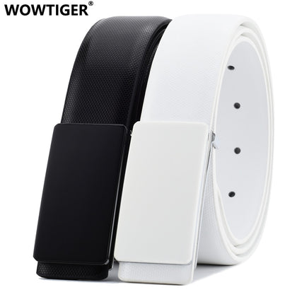 WOWTIGER White Black Cowhide Genuine Leather 33mm Width Belts For Men Strap Male Smooth Buckle Luxury Brand Designer Belt