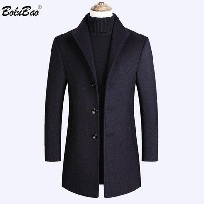 BOLUBAO Men Wool Blends Coats Autumn Winter New Men's Solid Color Casual Wool Coat Long Section Wool Blends Coat Male Tops - Surprise store