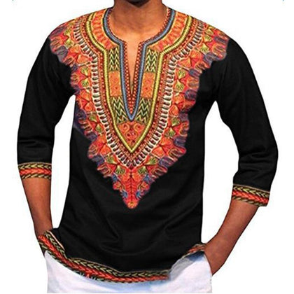 2018 New Fashion African Dashiki Print V Neck T Shirt Men Short Sleeve Casual Tee Shirt Homme Hip Hop Streetwear T-shirt Male - Surprise store