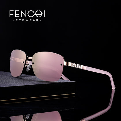 FENCHI Sunglasses Women Designer Brand Luxury Rimless Retro Sun Glasses Pink Mirror Rave Trendy Shades Oculos Feminino De Sol