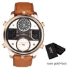 Men Quartz Watches 3 time zone Watch BOAMIGO LED Digital Sports Watches Male Leather wristwatches Man Clock Relogio Masculino