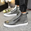 Winter Shoes Men Fashion Bling High Top Zipper Men Sneakers Height Increasing PU Leather Fur Lined Cotton Men Shoes Size 39-44 - Surprise store