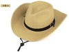 Men Summer Cowboy Knit Straw Hat Fashion Big Wide Brim Casual Beach Sun Sunscreen Block UV Protection Leather Belt Buckle Cap W1