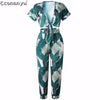 Women 2 Piece Set Summer Two-Pieces Outfits for Women Printing V-Neck Pockets Casual Beach Romper 2019 Casual Bodysuit Overalls - Surprise store