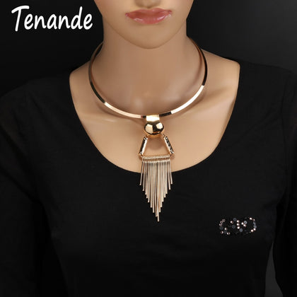 Tenande Punk Big Statement Stripe Triangle Tassel Necklace & Pendants for Women Simple Style Night Club Jewelry Bijuterias Colar
