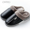Men's slippers Home Winter Indoor Warm Shoes Thick Bottom Plush Waterproof Leather House slippers man Cotton shoes 2020 New - Surprise store