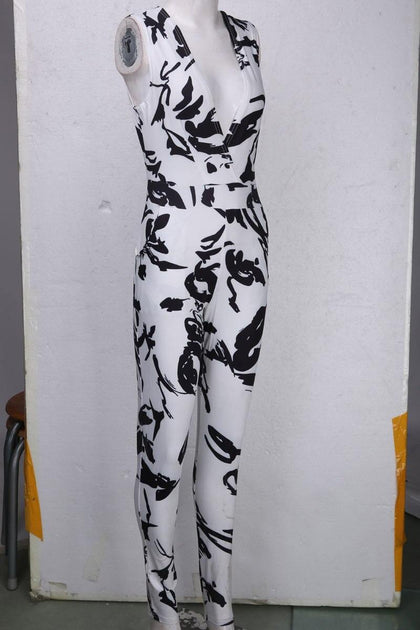 2017 Brand Summer Women Jumpsuit Romper Sexy Strap V Neck Sleeveless Floral Print Beach Elegant Bodycon Overalls - Surprise store