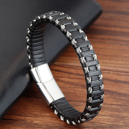 Punk Stainless Steel Chain Combination Leather Bracelet Multi-layer Accessories Personality Men Bracelet Collection Gift