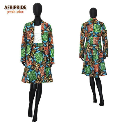 2018 Fall suit for women AFRIPRIDE african lothing two-pieces suit full sleeves top+ knee-length skirt formal work place A722632 - Surprise store
