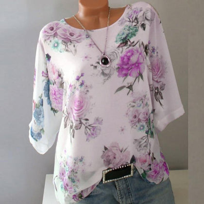 Summer Floral Print Women Blouse 5XL Plus Size Chiffon Blouses Half Sleeve Beach Shirt Office Work Shirts Blusas Feminina Tops - Surprise store