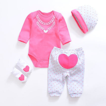 2020 Baby Girl Clothes 4pcs Clothing set Pink Cotton Romper White Dot Pant Heart Shoes Cuties Hat Newborn Clothes