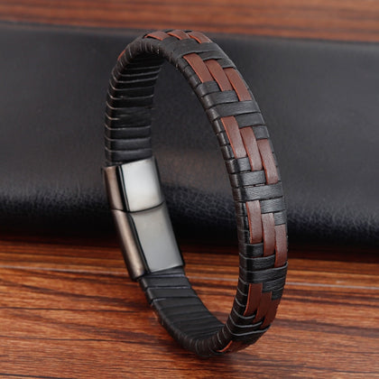 Hand-knitted Simple Style Classic Men Bracelet Multi-color Stainless Steel Magnetic Clasp Charm Leather Bracelets Gift