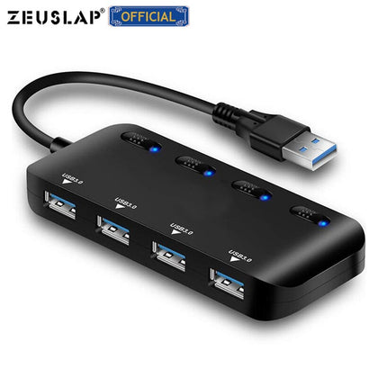ZEUSLAP USB3.0 HUB Fast Speed 4 Port USB 3.0 Splitter USB Hub 3.0 Adapter Laptop