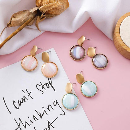 2019 Korean Sweet Abstract Texture Fashion Drop Round Dangle Earring Wedding Geometric Jewelry Wholesale Gift For Lover Friend - Surprise store