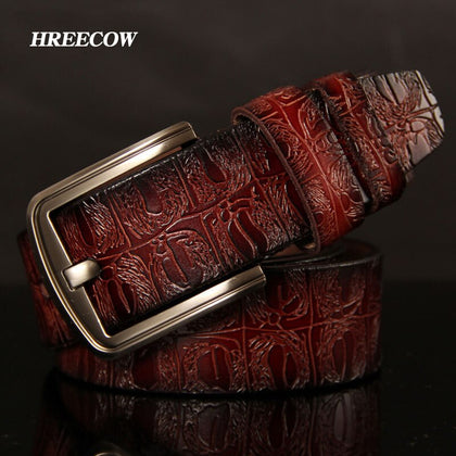HREECOW Designer Belts Men High Quality Male Belt Genuine Leather Strap Luxury Famous Brand Crocodile Pin Buckle Ceinture Homme