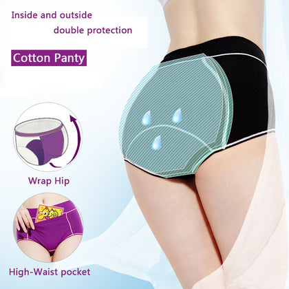 Women's Menstrual Leak-Proof Breathable Physiological Panties High Waist Cotton Briefs with Pocket Underwear Women DULASI Panty