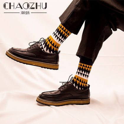 CHAOZHU Fashion Men's Socks Autumn Winter Casual Cotton Crew Socks Men Happy Socks Dots/Stripes Daily Deodorant Socks/Calcetines