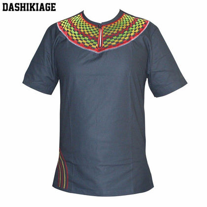 Dashikiage Men's African Slim Embroidery Short Sleeve Traditional Mali African Vintage T-shirt - Surprise store
