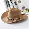 GEMVIE 2019 Shell Tassels Cowgirl Summer Hat Straw Hat for Women Men Western Cowboy Hat Lady Trendy Woven Sun Hat Beach Cap