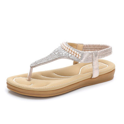 2019 Women`s Summer Bohemia Beach Rhinestone Shoes Diamond Sandals Women T-strap Thong Flip Flops Plus Size Peep Toe Shoes E774
